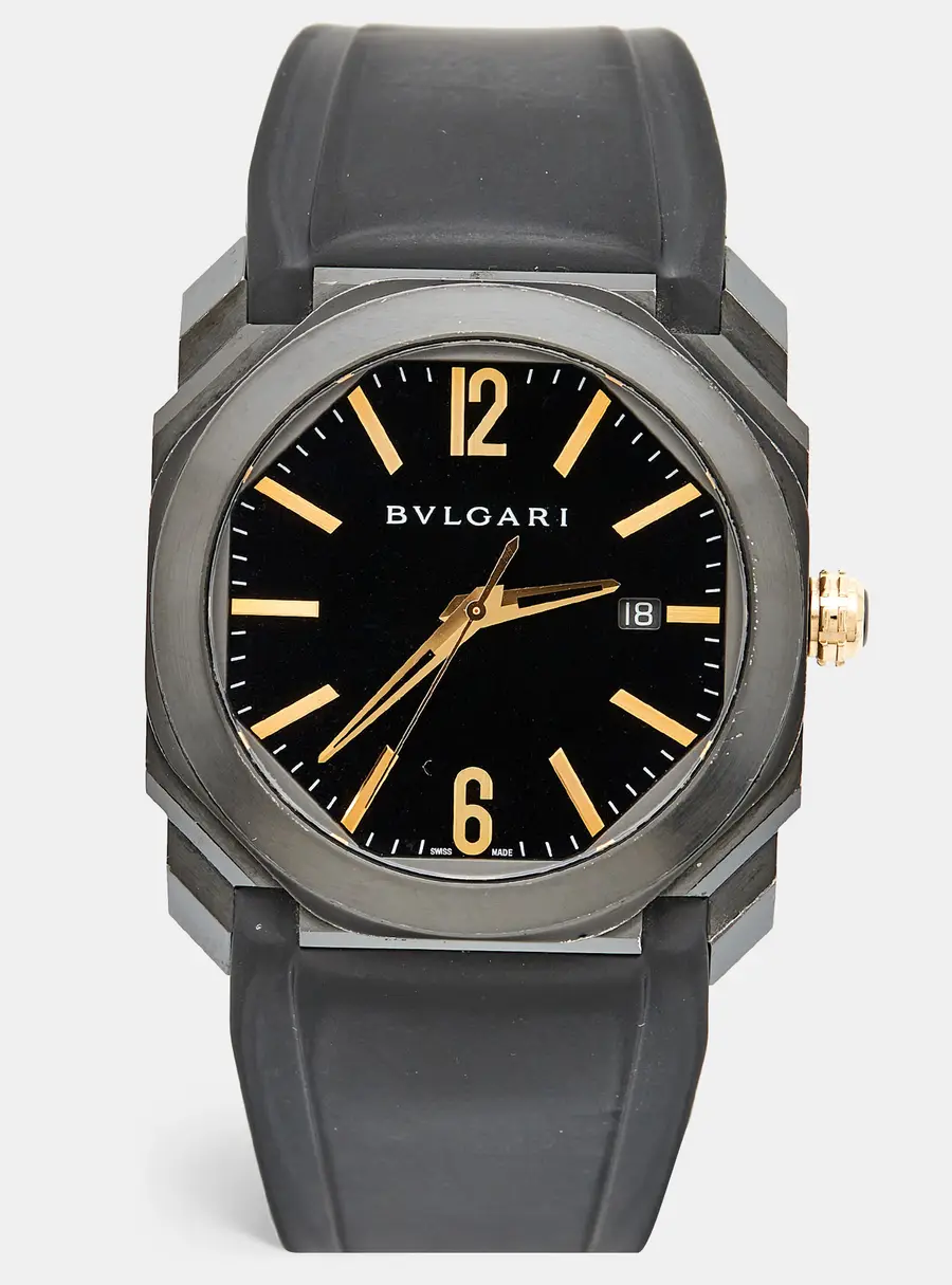 Bvlgari Octo 102581 Black Dial PVD Coated Stainless Steel Rubber Men's Wristwatch 41 mm