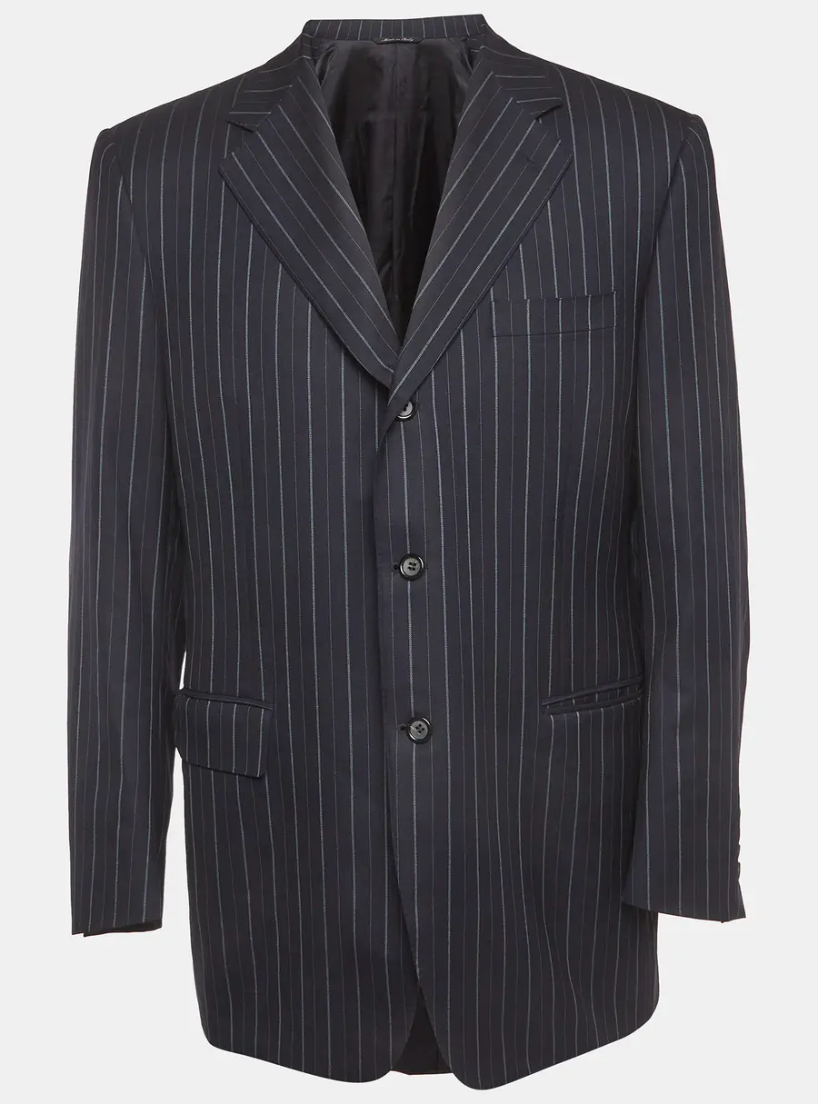 Canali Navy Blue Pinstripe Wool Single Breasted Tailored Blazer XL