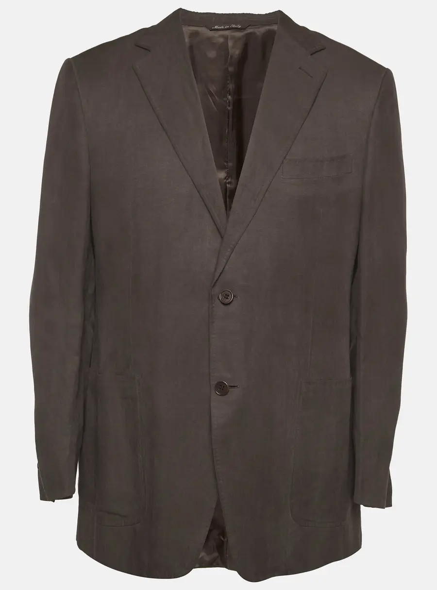 Canali Brown Linen Blend Long Sleeve Tailored Jacket L