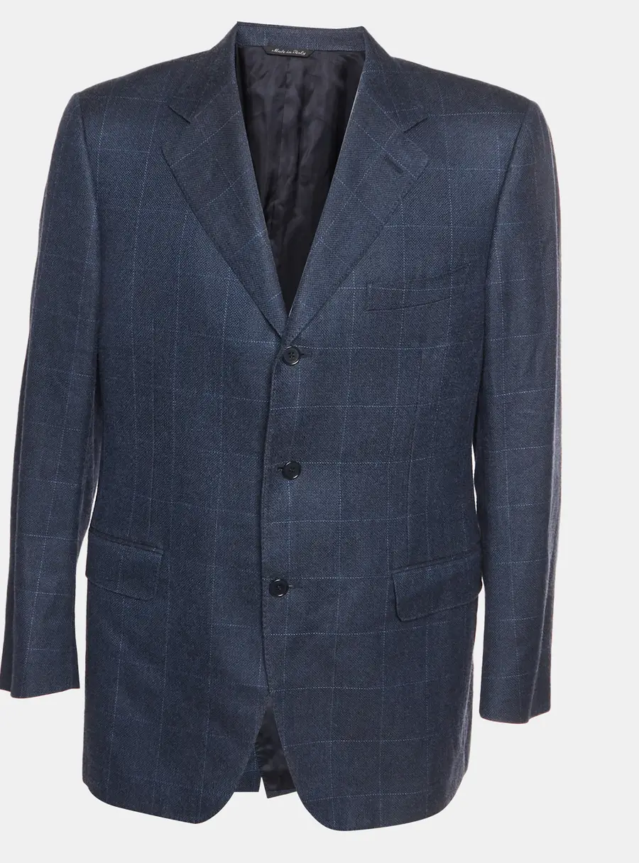 Canali Navy Blue Check Pattern Wool Blend Single Breasted Blazer XL