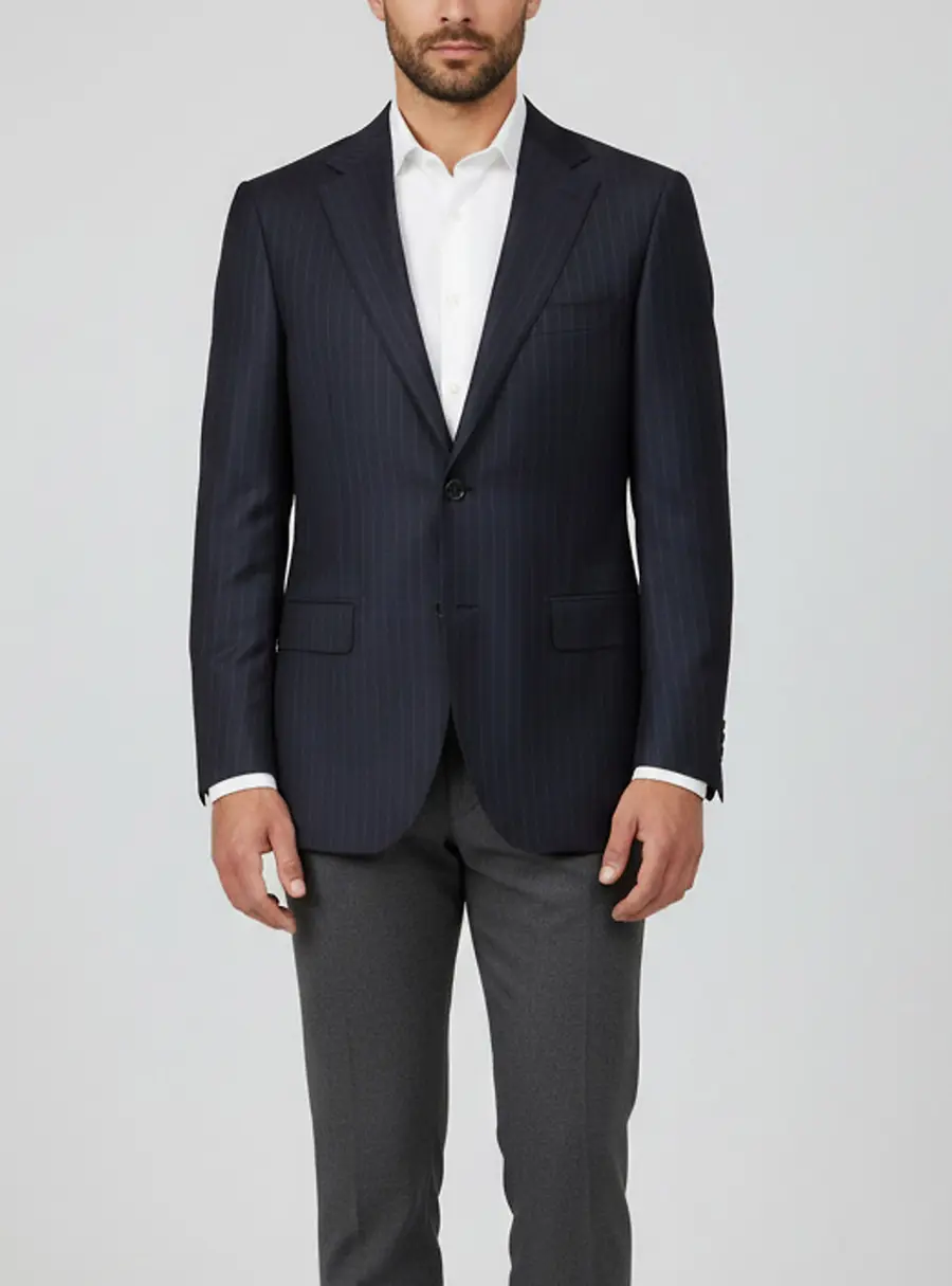 Canali Navy Blue Stripe Wool Single Breasted Blazer L
