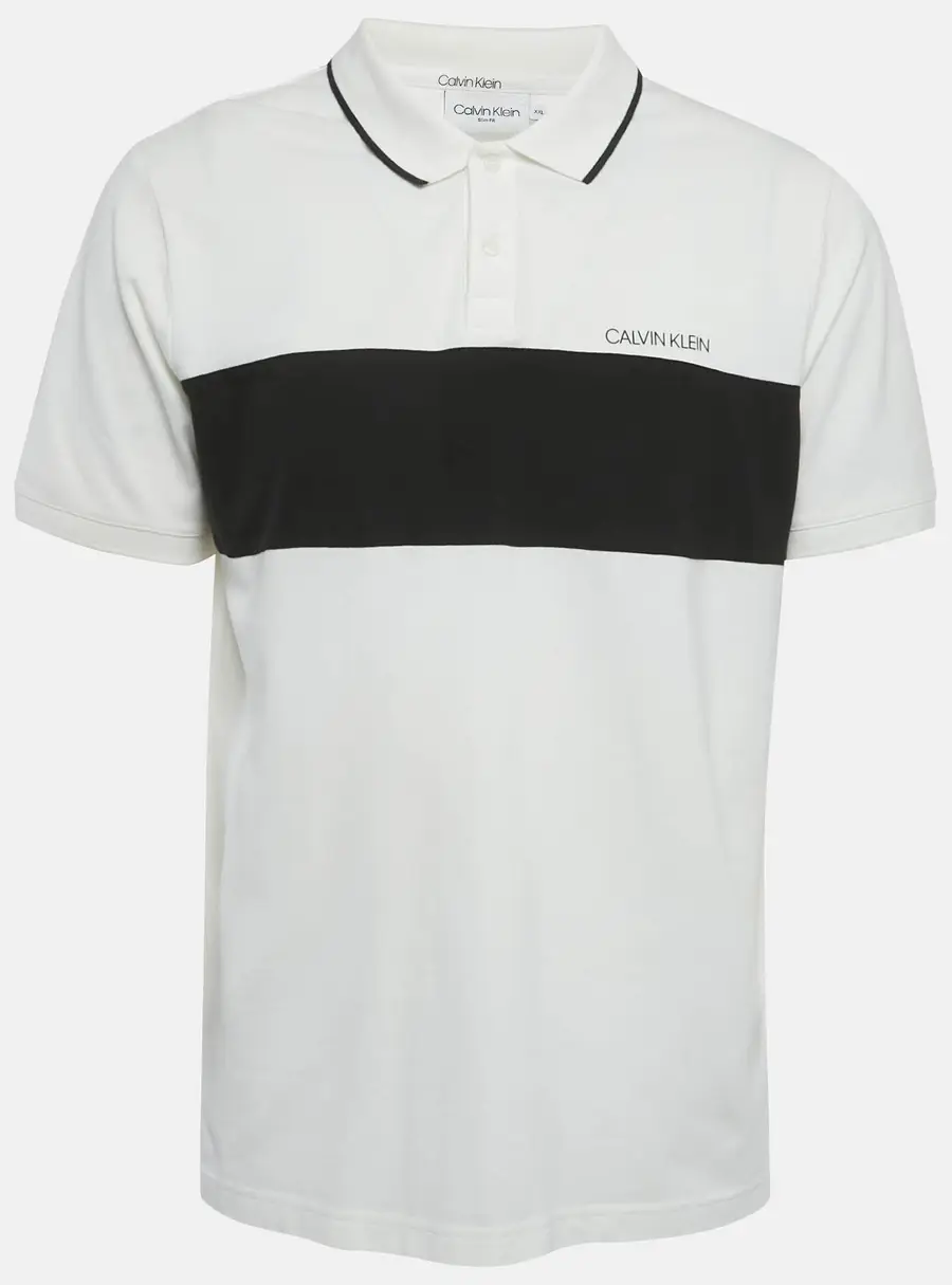 Calvin Klein White Logo Applique Cotton Slim Fit Polo T-Shirt XXL