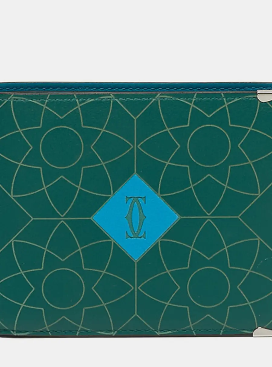 Cartier Must de Cartier Green/Blue Embossed Leather Bifold Wallet
