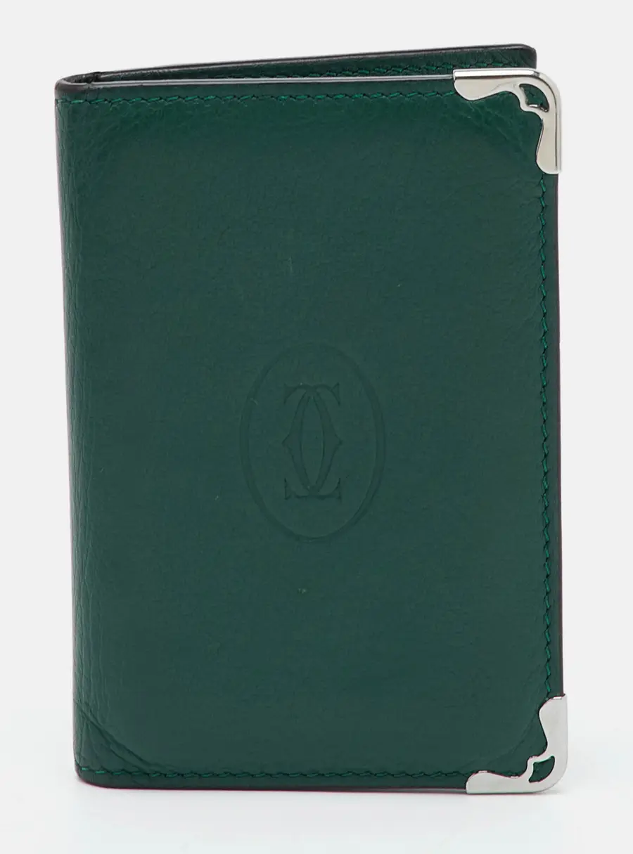 Cartier Green Leather Must de Cartier Bifold Card Case