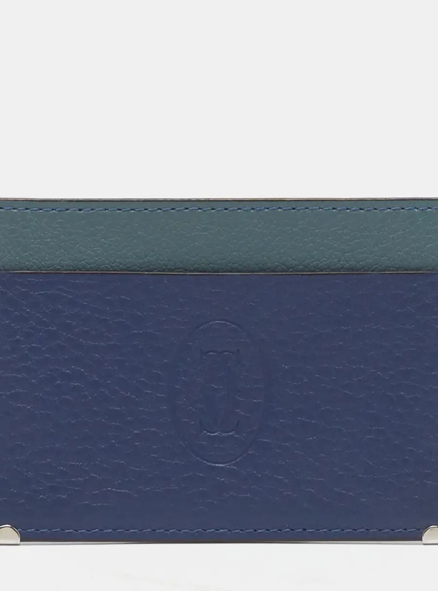 Cartier Must De Cartier Two Tone Blue Leather Card Holder