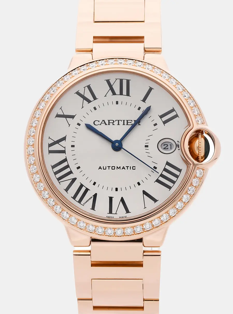 Cartier Ballon Bleu WJBB0057 Automatic Silver Dial 18k Rose Gold Diamonds Men's Wristwatch 40mm