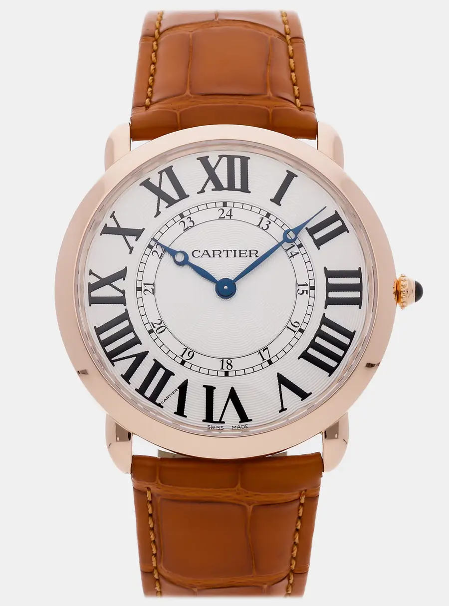 Cartier Ronde Louis W6801004 Manual Winding Silver Dial 18k Rose Gold Men's Wristwatch 42mm