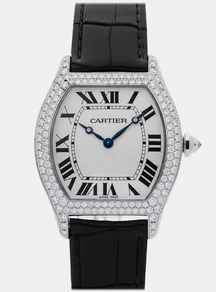 Cartier Tortue WA503851 Manual Winding Silver Dial 18k White Gold Women's Wristwatch 34mm