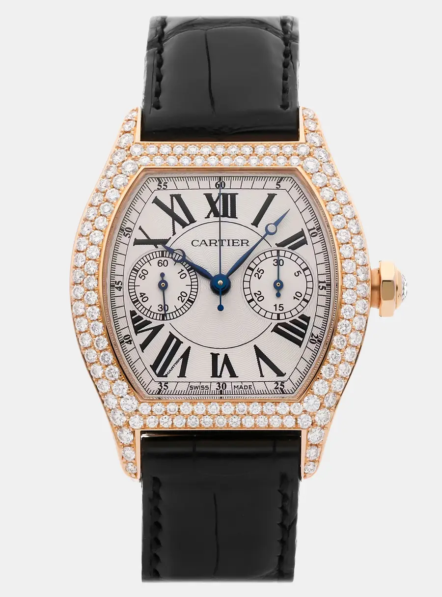 Cartier Tortue WA506451 Manual Winding Silver Dial 18k Rose Gold Men's Wristwatch 34mm