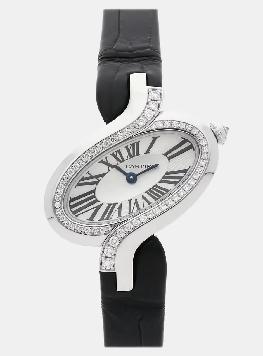 Cartier Delices WG800014 Silver 18k White Gold Quartz Men's Wristwatch 36mm
