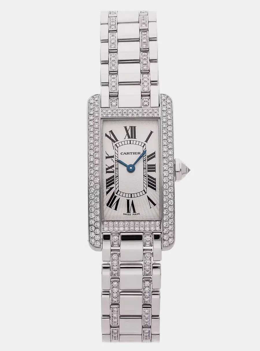 Cartier Tank Americaine WB7044MP White White Gold, Diamond Quartz Men's Wristwatch 19mm