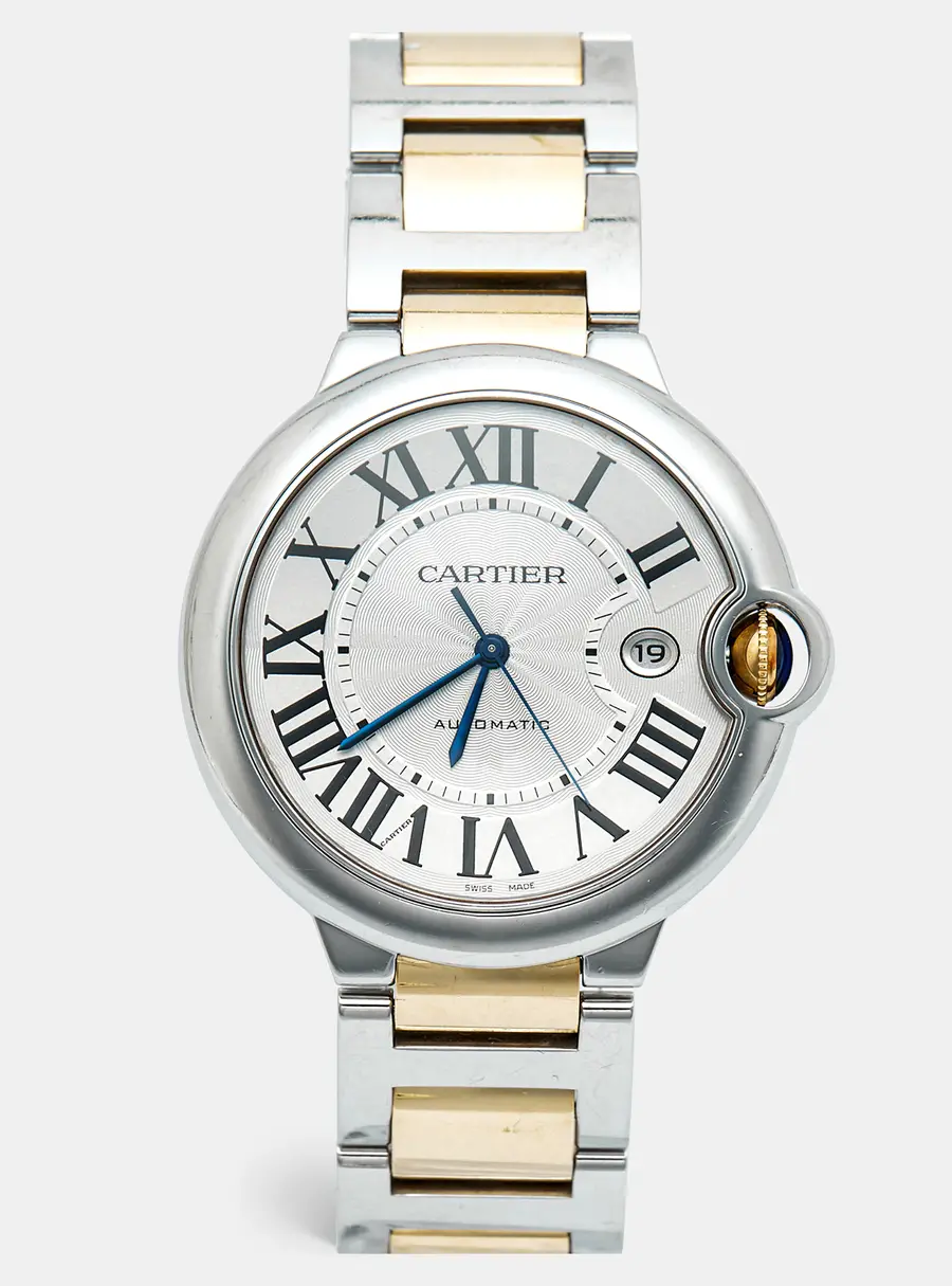 Cartier Ballon Bleu W69009Z3 Silver Dial Stainless Steel 18k Yellow Gold Men's Wristwatch 42 mm