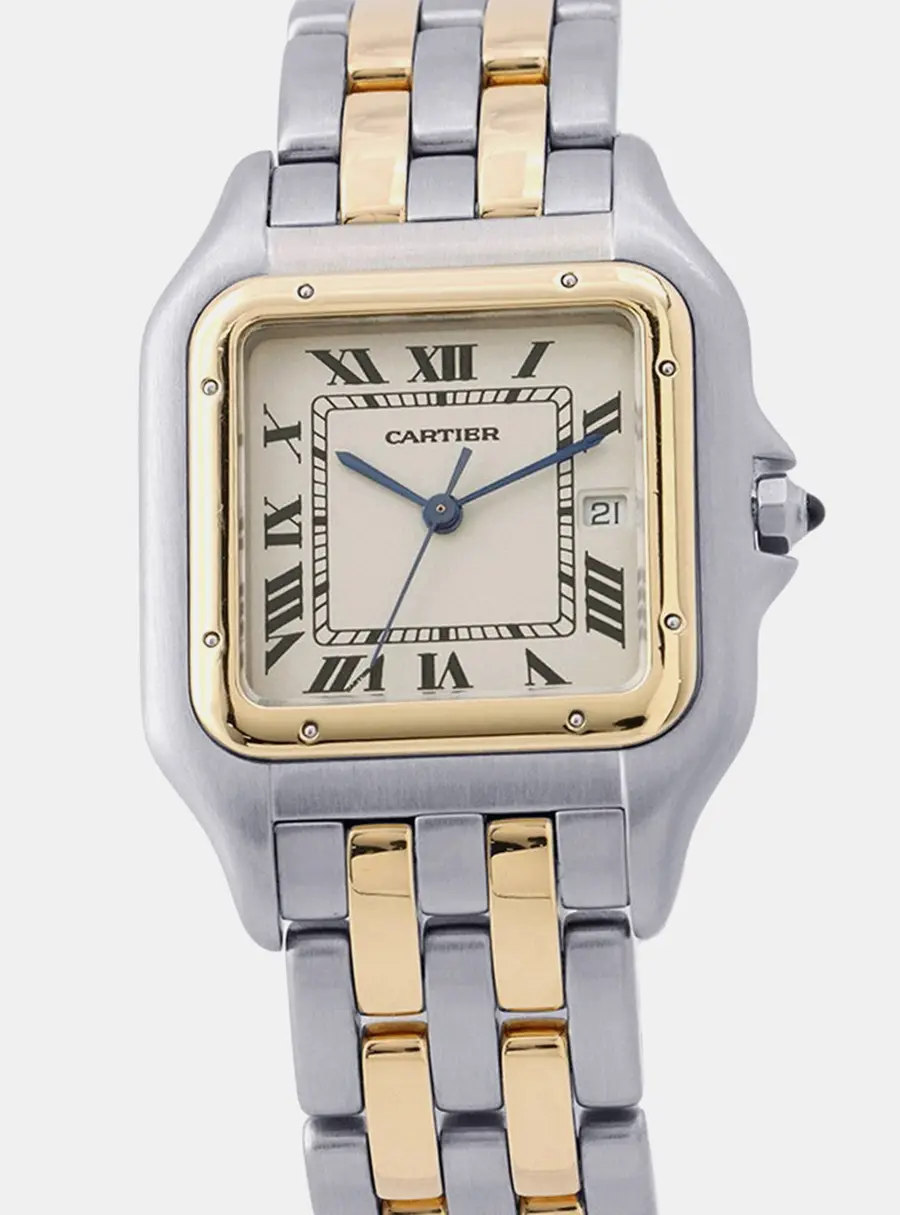 Cartier Panthere W25027B6 Cream Yellow Gold, Stainless Steel Quartz Men's Wristwatch 29.5x39.5mm