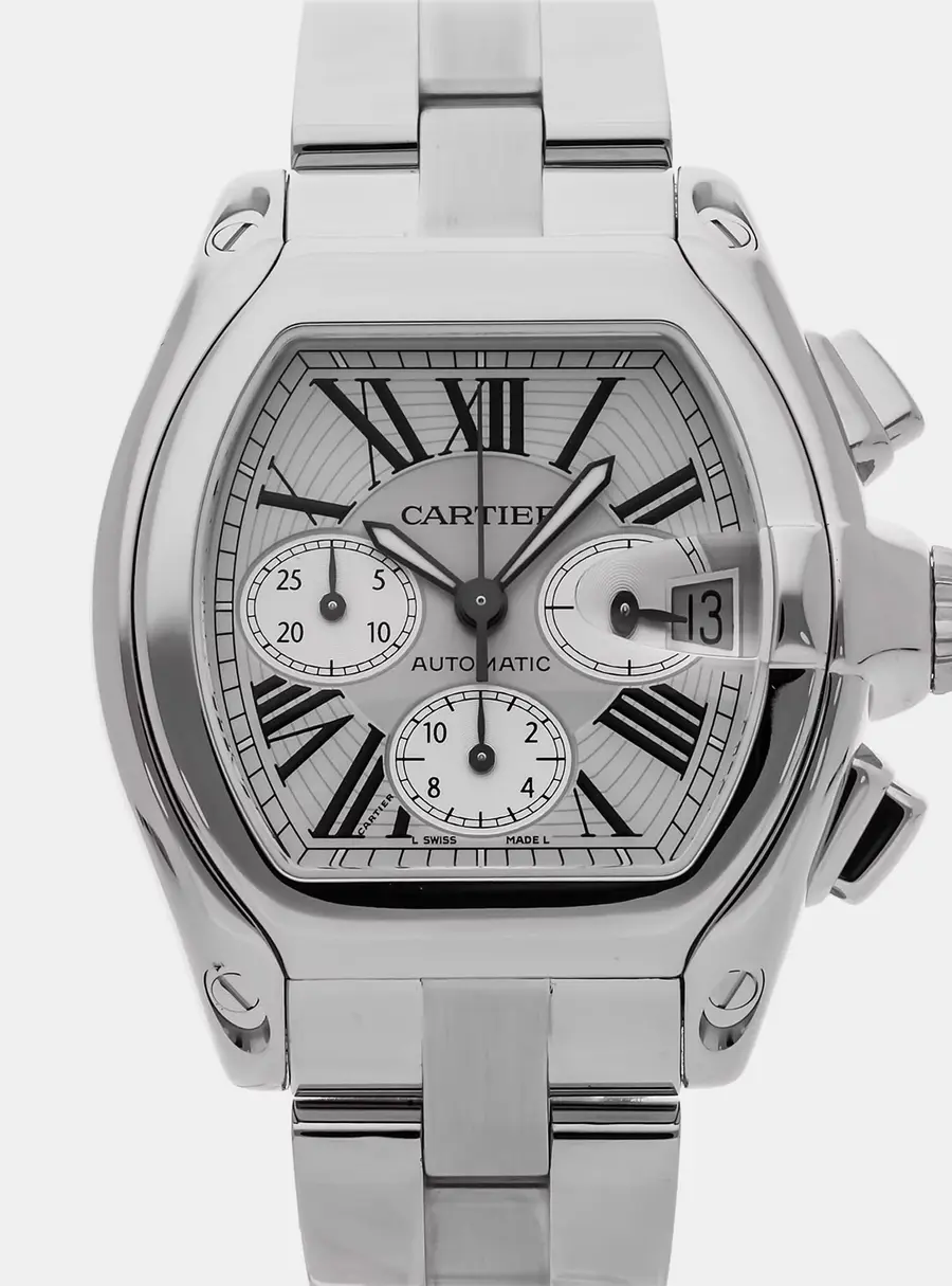 Cartier Roadster XL Chronograph W62019X6 Silver Stainless Steel Automatic Men's Wristwatches 43 mm