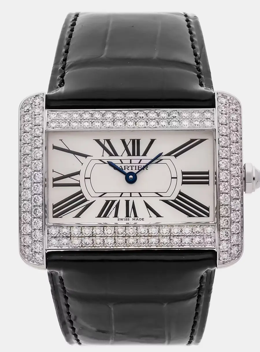 Cartier Tank Divan WA301356 White 18K White Gold, Diamond Quartz Men's Wristwatches 30 mm
