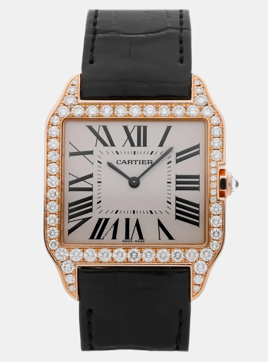 Cartier Santos Dumont WH100751 White 18K Rose Gold, Diamond Manual Winding Men's Wristwatches 34 mm