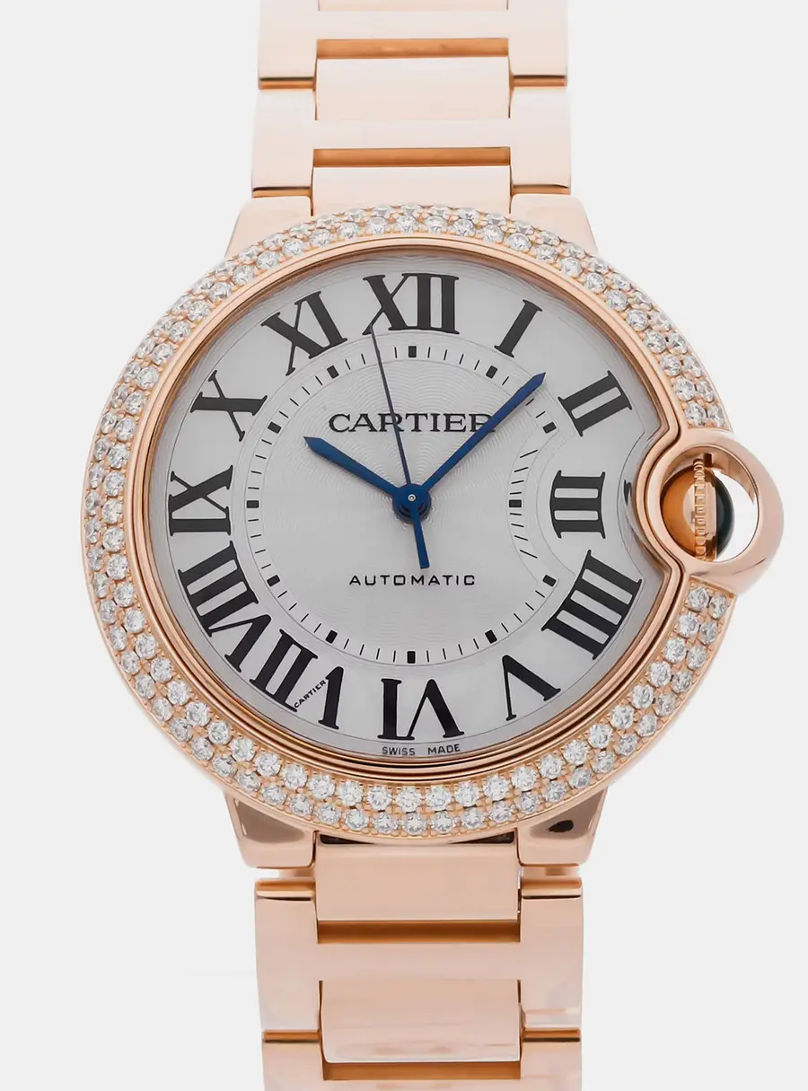 Cartier Ballon Bleu WE9005Z3 Silver 18K Rose Gold, Diamond Automatic Men's Wristwatches 36mm