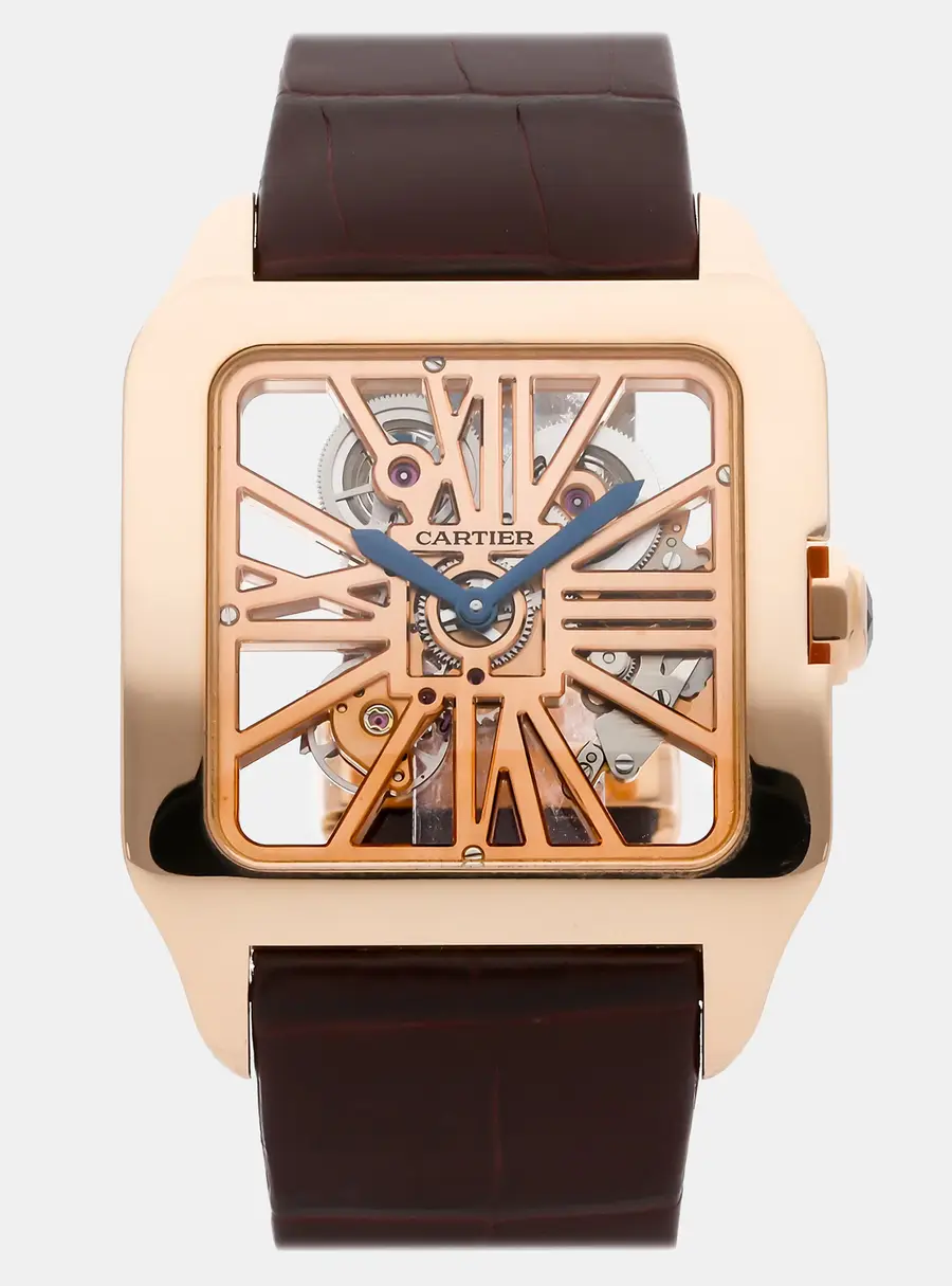 Cartier Santos Dumont W2020057 Silver 18k Rose Gold Manual Winding Men's Wristwatch 38.7mm x 47.4mm