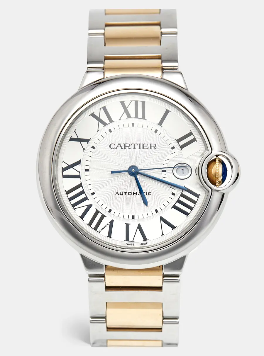 Cartier Silver 18K Yellow Gold Stainless Steel Ballon Bleu W2BB0022 Men's Wristwatch 42 mm