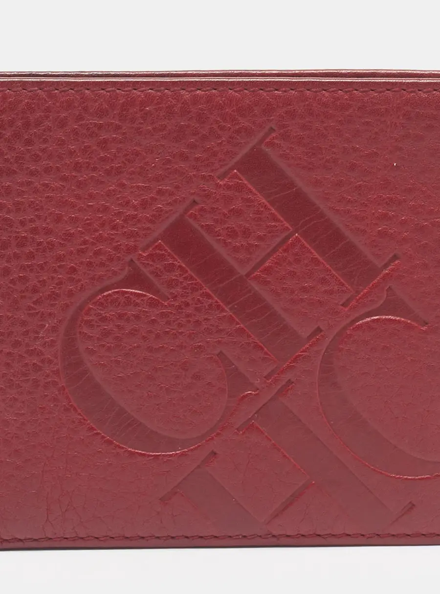 Carolina Herrera Logo Embossed Red Leather Bifold Wallet