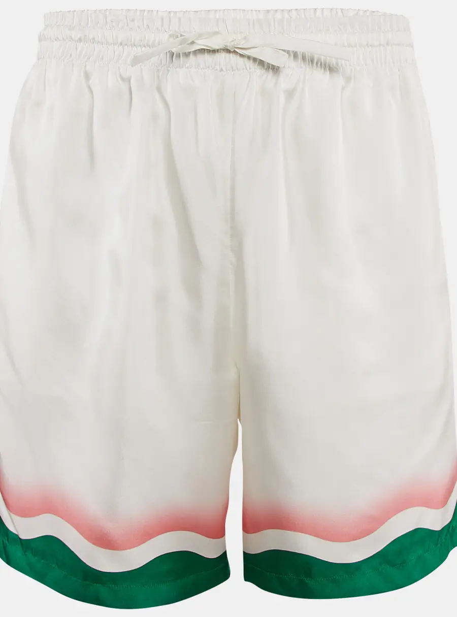 Casablanca White Striped Silk Tennis Club Shorts L