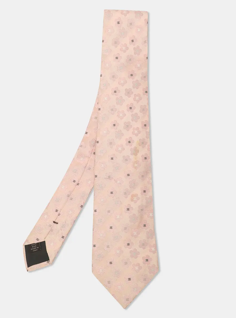 Celine Pink Floral Triomphe Jacquard Silk Neck Tie