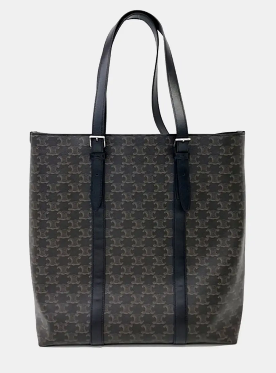 Celine Triumph Buckle Cabas Black/Brown Coated Canvas Bag