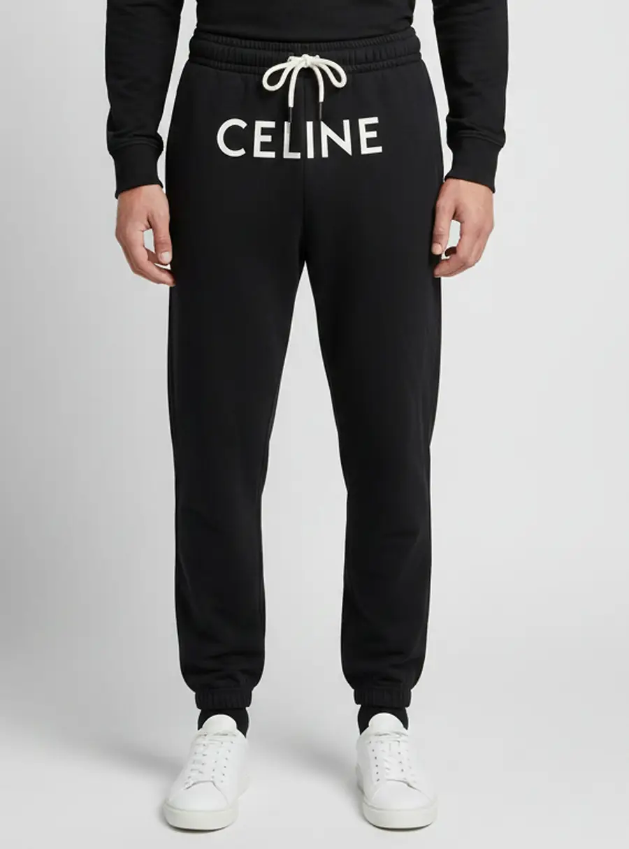 Celine Black Logo Print Cotton Knit Track Pants M