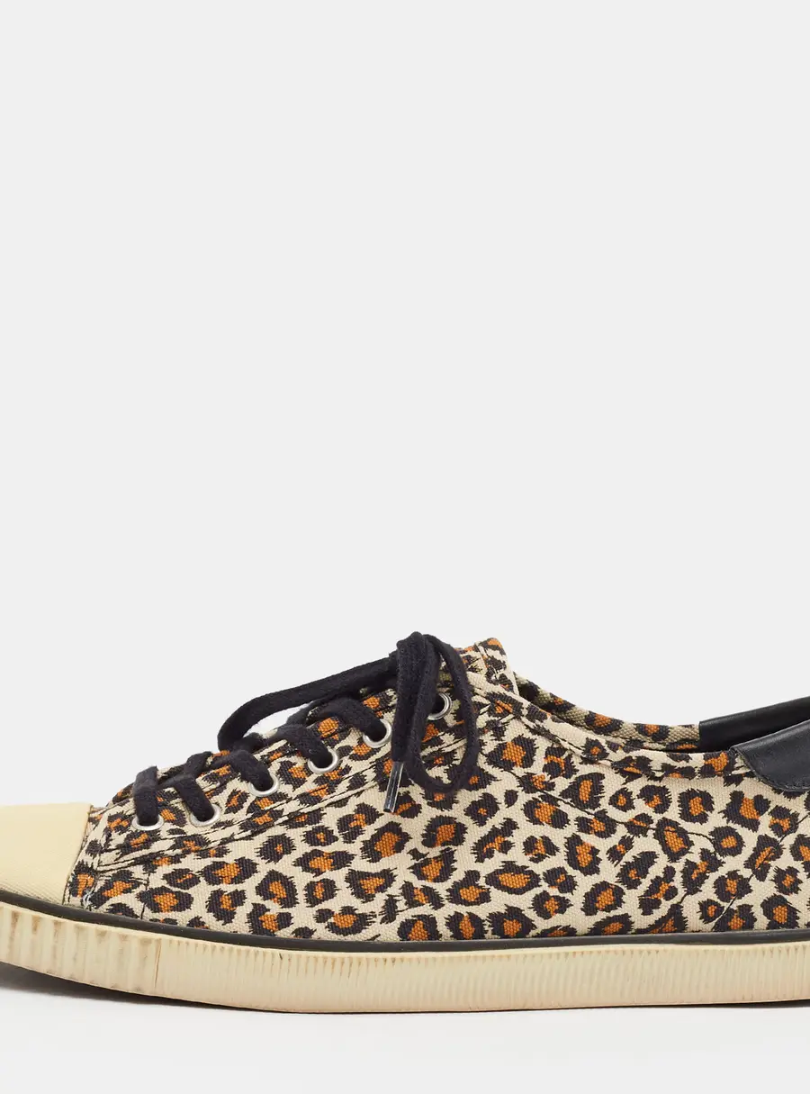 Celine Blank Size 44 Tricolor Leopard Print Canvas and Leather Low Top Sneakers