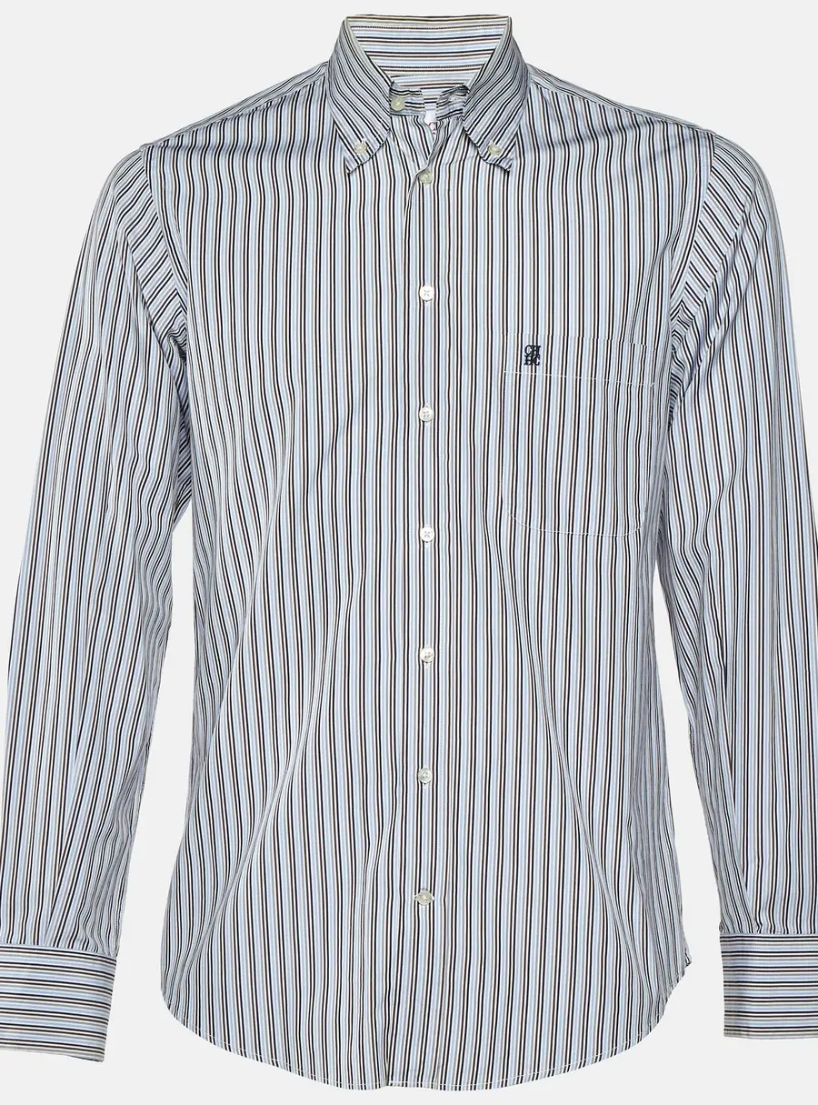 CH Carolina Herrera Multicolor Stripe Logo Embroidered Cotton Shirt M