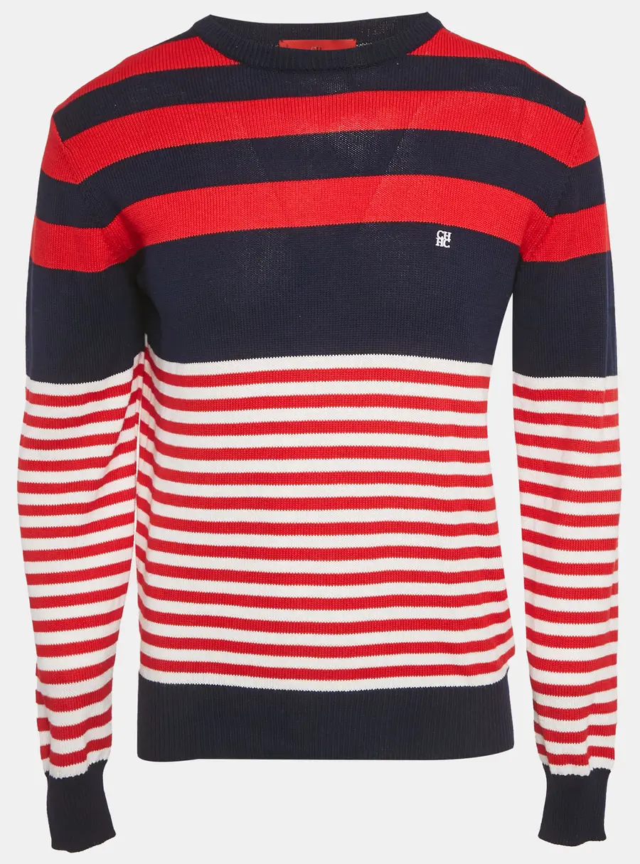 CH Carolina Herrera Red/Blue Rib Knit Crew Neck Sweater S