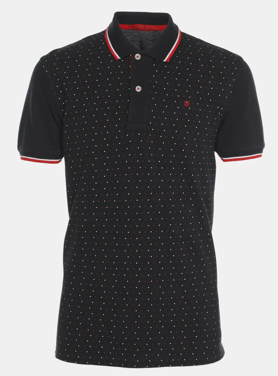 CH Carolina Herrera Navy Blue Dotted Print Jersey Polo T-Shirt M
