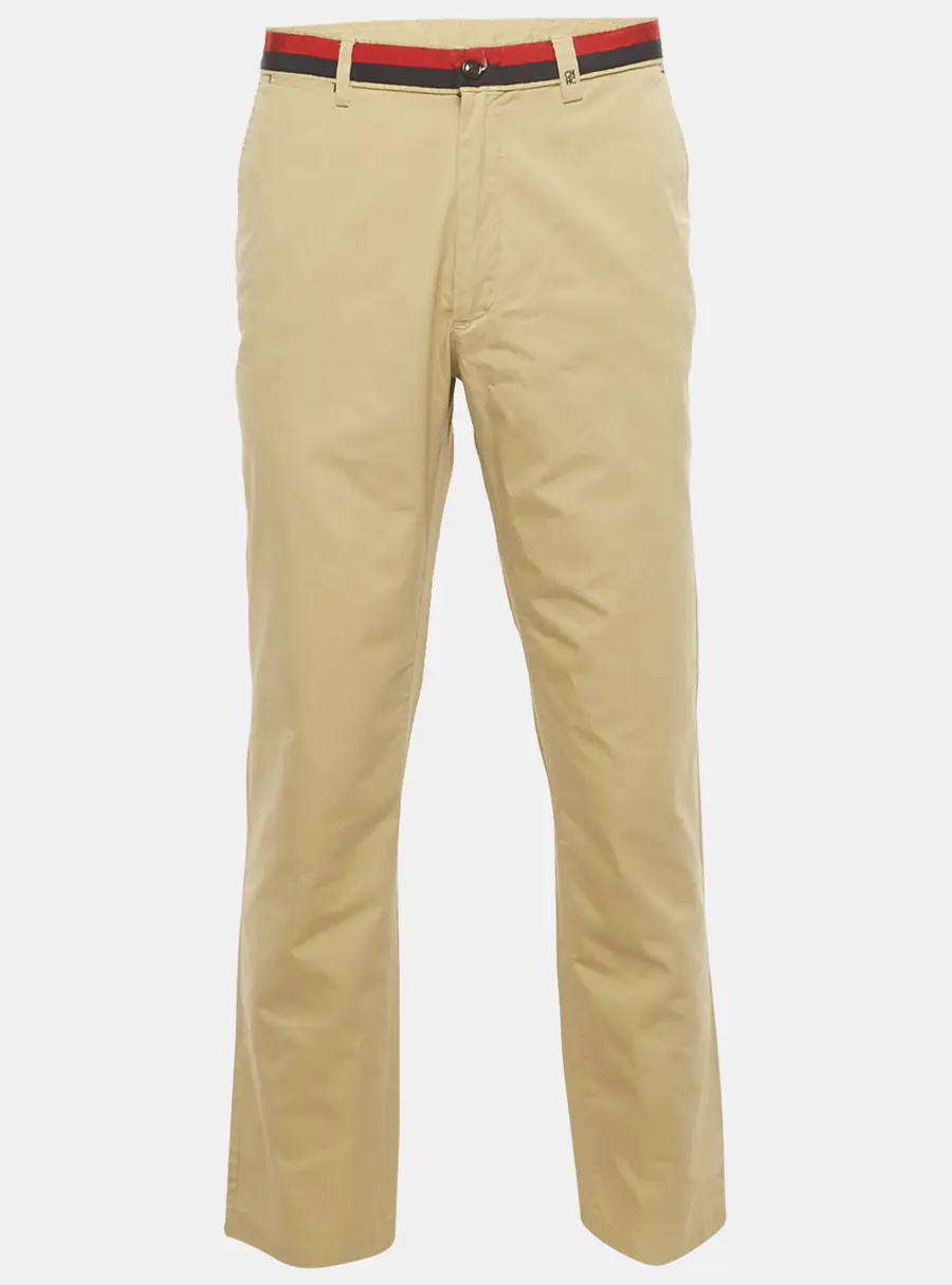 CH Carolina Herrera Beige Cotton Logo Stripe Waist Detail Pants XXL