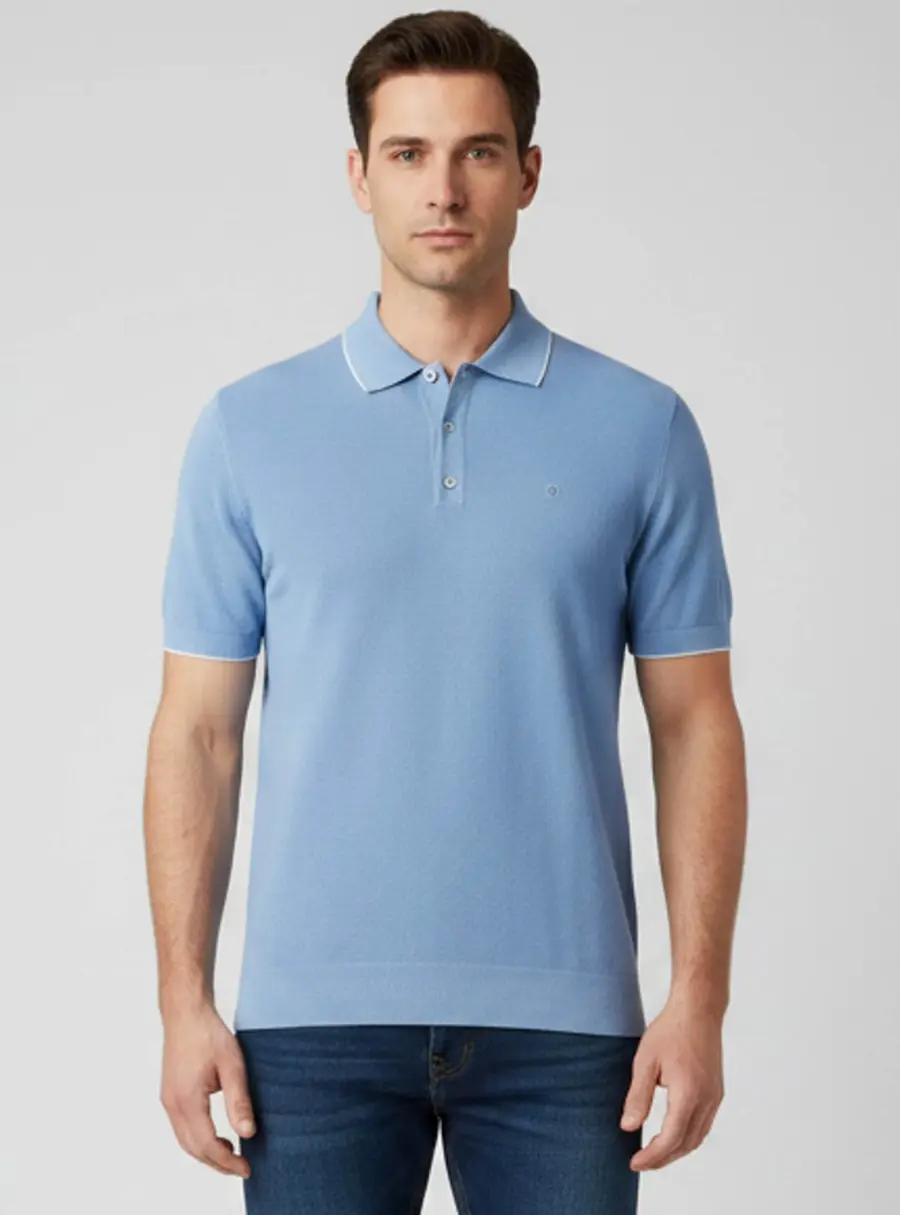 CH Carolina Herrera Blue Pique Cotton Short Sleeve Polo T-Shirt L