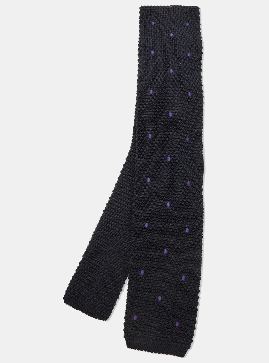 CH Carolina Herrera Navy Blue Polka Dot Silk Knit Classic Tie