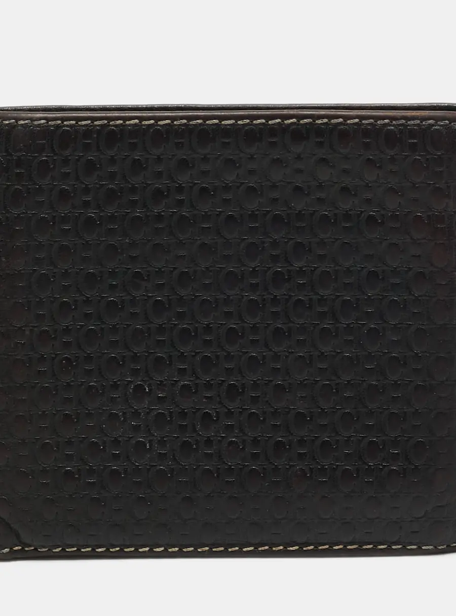 CH Carolina Herrera Brown Monogram Leather Bifold Wallet