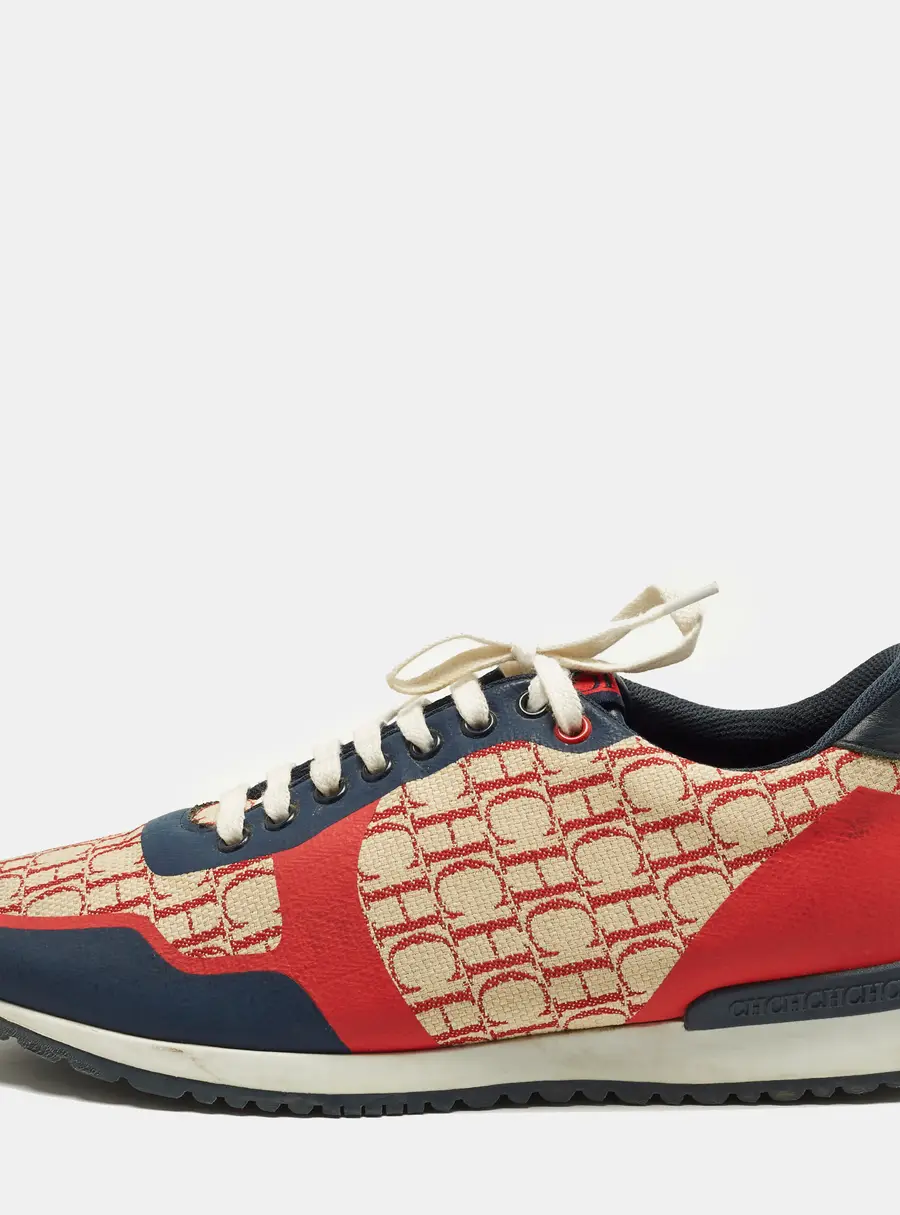 CH Carolina Herrera Size 41.5 Tricolor signature print Canvas Leather Low Top Sneakers