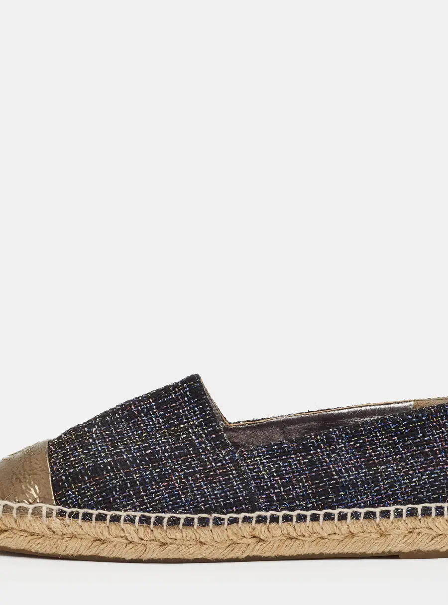 Chanel CC Size 42 Multicolor Foil Leather and Tweed Cap Toe Espadrille Loafers