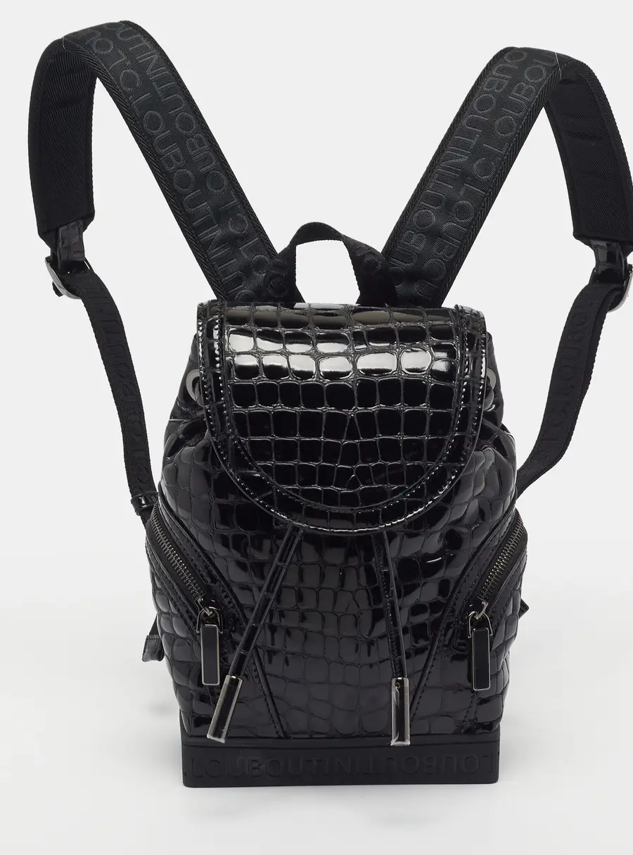 Christian Louboutin Explorafunk Small Croc Patent Leather and Rubber Backpack