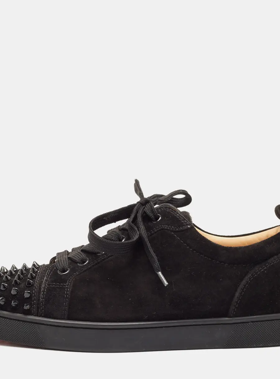 Christian Louboutin Black Suede Louis Junior Spikes Low Top Sneakers Size 40.5