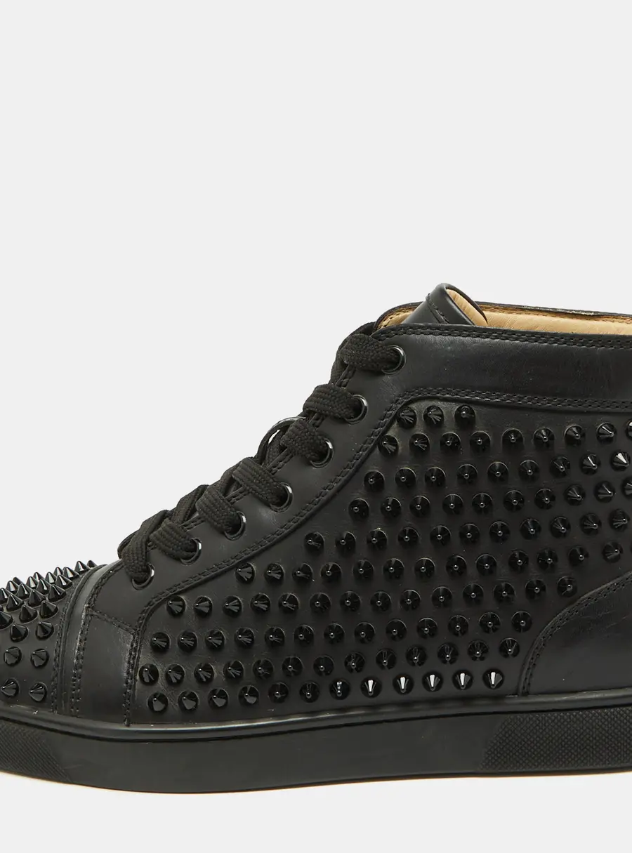 Christian Louboutin Black Leather Louis Spikes High Top Sneakers Size 40