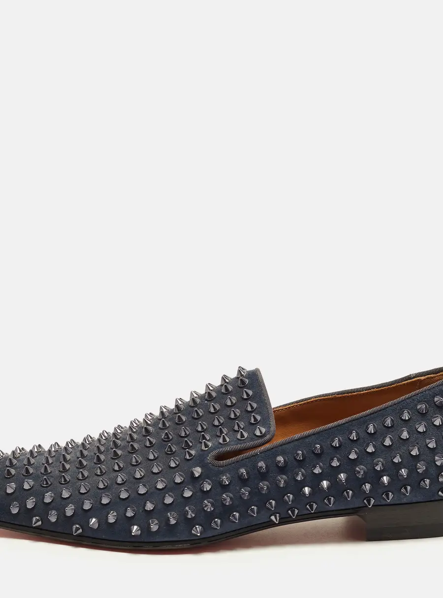 Christian Louboutin Dandelion Size 43 Navy Blue Suede Spike Smoking Slippers