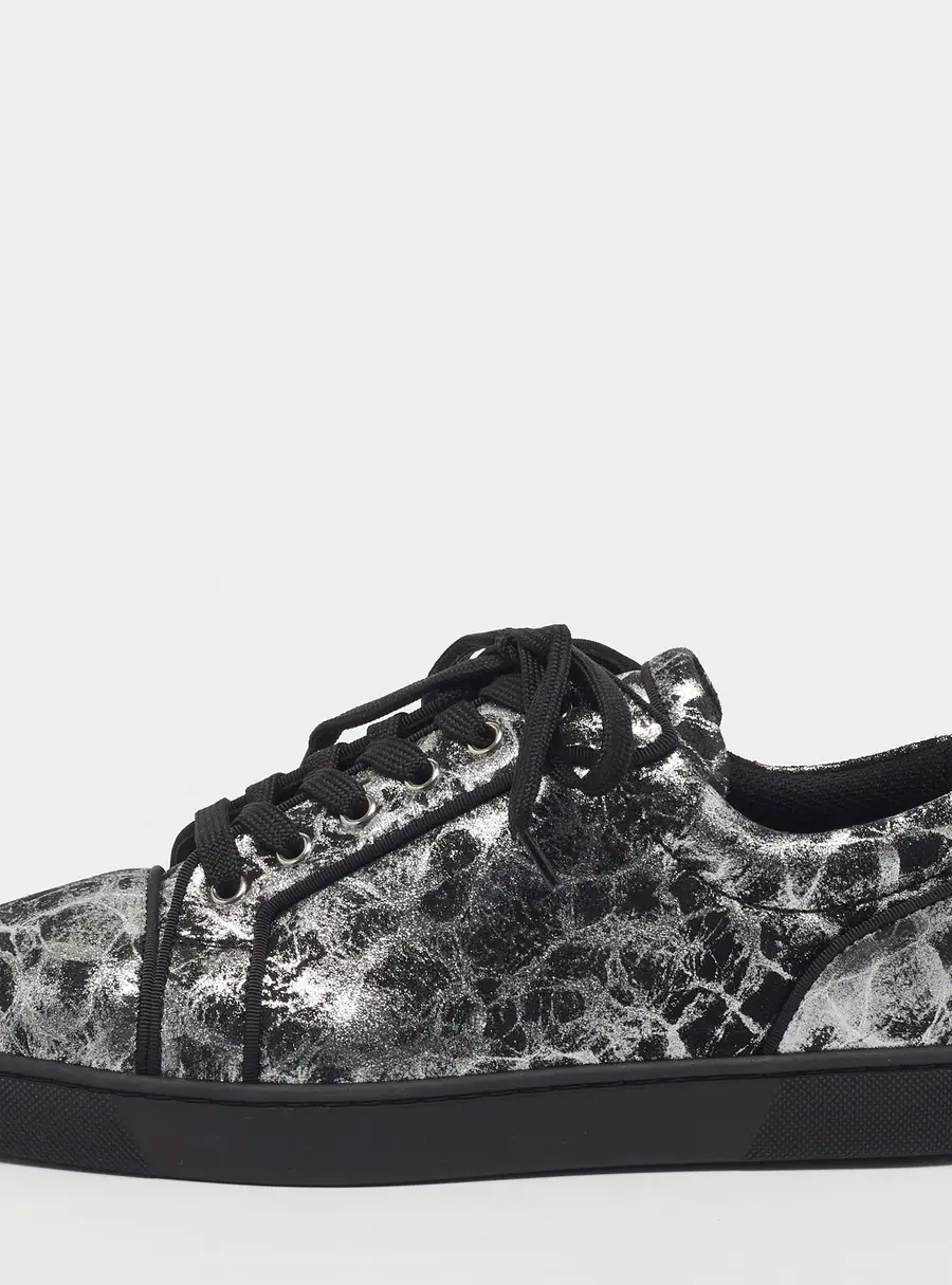 Christian Louboutin Louis Junior Size 41.5 Black/Silver Texture Suede Lace Up Sneakers