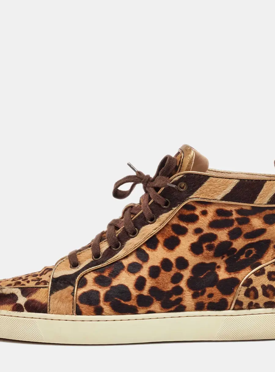 Christian Louboutin Brown Calf Hair Rantus Orlato High Top Sneakers Size 43