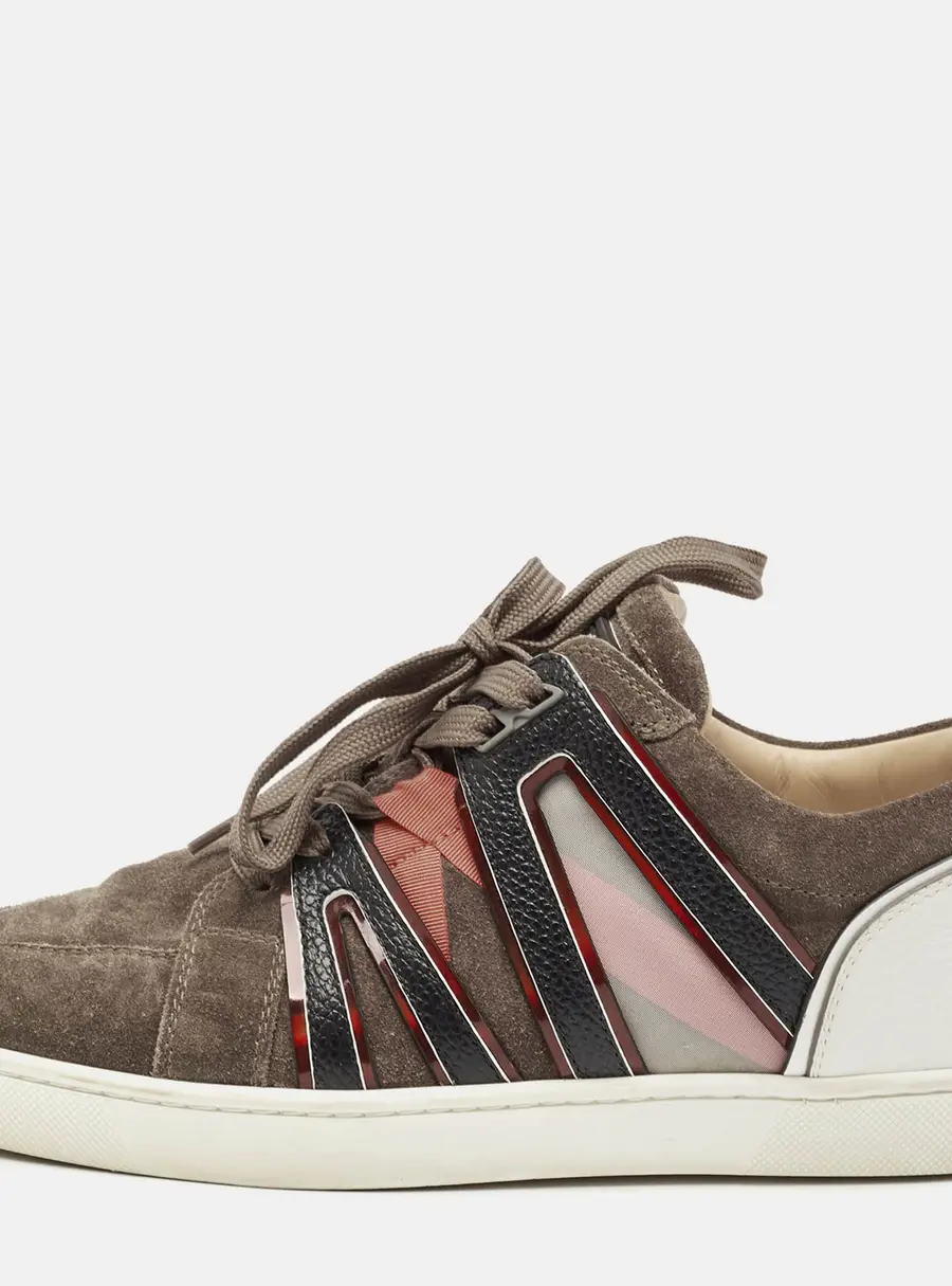Christian Louboutin Black/Grey Suede and Leather Vida Viva Low Top Sneakers Size 39