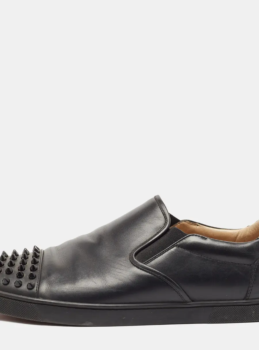 Christian Louboutin Black Leather Boat Spike Slip On Sneakers Size 41