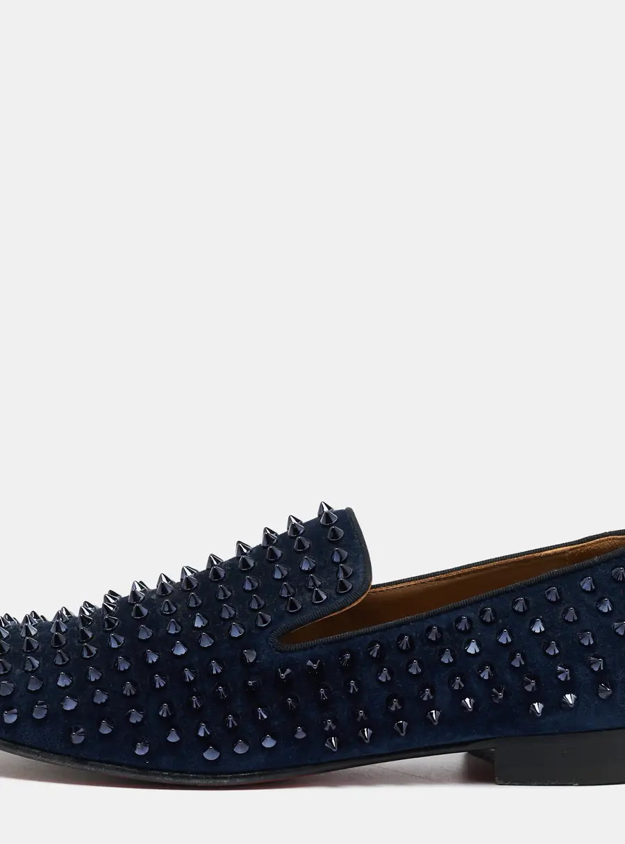 Christian Louboutin Navy Blue Suede Dandelion Spikes Smoking Slippers Size 41