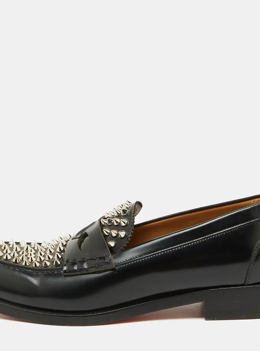 Christian Louboutin Black Leather Montezu Spikes Loafers Size 41