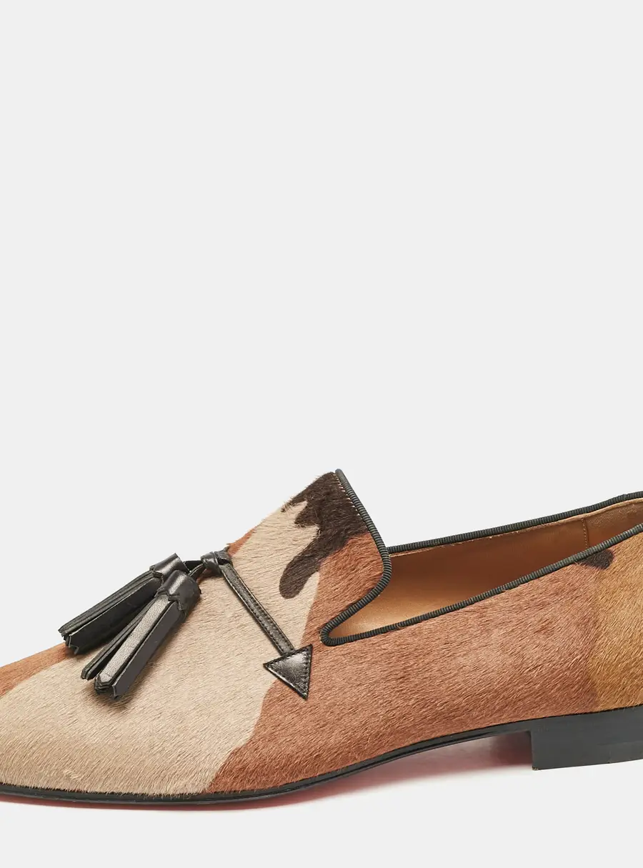 Christian Louboutin Brown Camo CalfHair Tassel Smoking Slippers Size 42