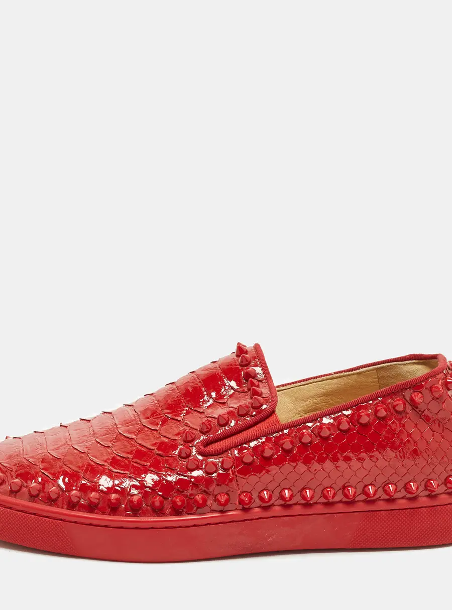 Christian Louboutin Roller Boat Spikes Size 40 Red Python Slip On Sneakers
